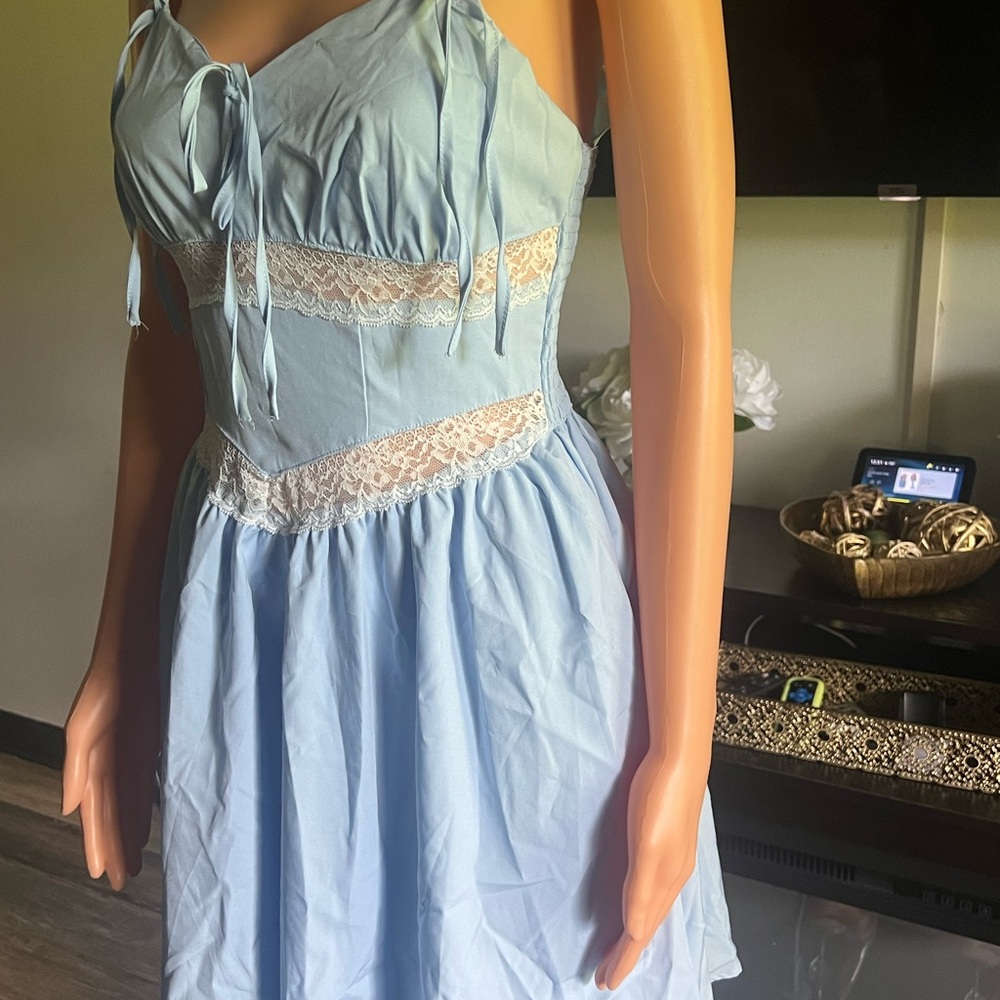 SHEIN Sky Blue Lace Trim Mini Dress - Picture 6 of 9
